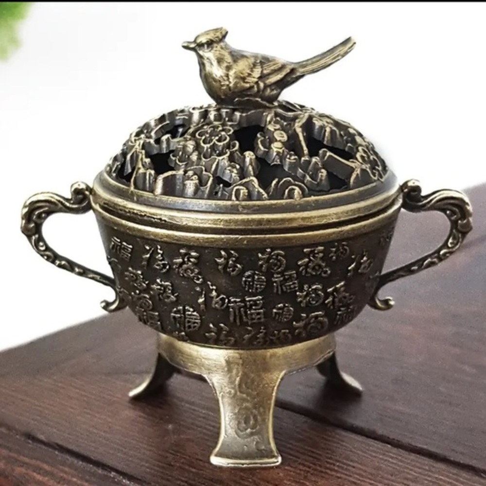Antiqued Blessing Full Bird Detail Incense Burner